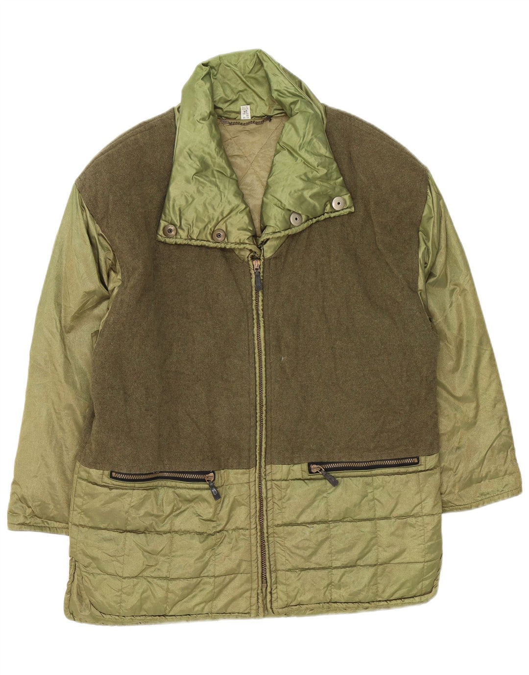 Vintage Womens Loose Fit Padded Coat IT 44 Medium Green Colourblock