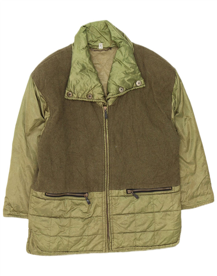 Vintage Womens Loose Fit Padded Coat IT 44 Medium Green Colourblock