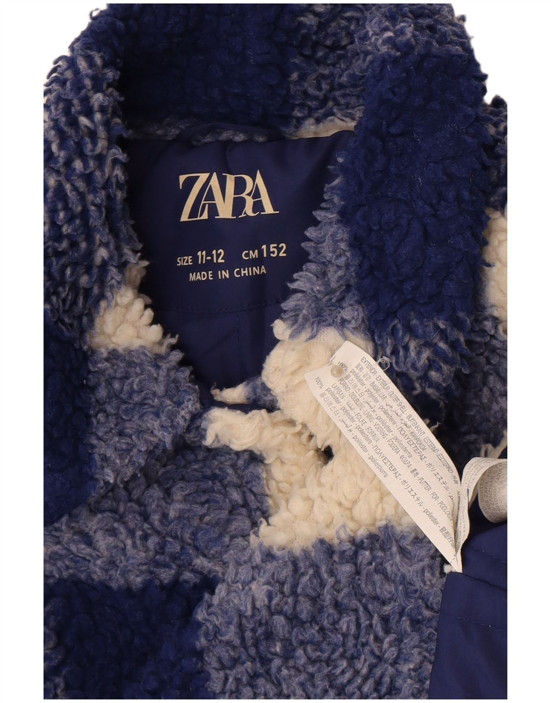 Zara Girls Fleece Jacket 11-12 Years Blue Gingham Polyester
