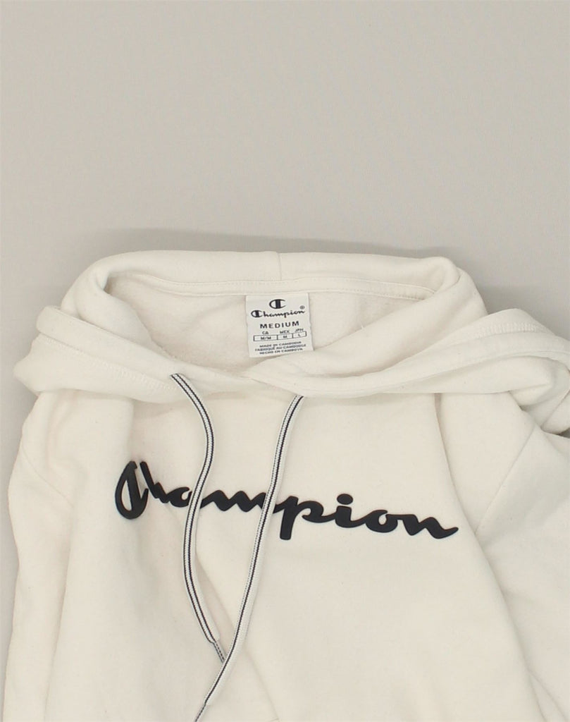 CHAMPION Womens Graphic Hoodie Jumper UK 12 Medium White Cotton | Vintage Champion | Thrift | Second-Hand Champion | Used Clothing | Messina Hembry 