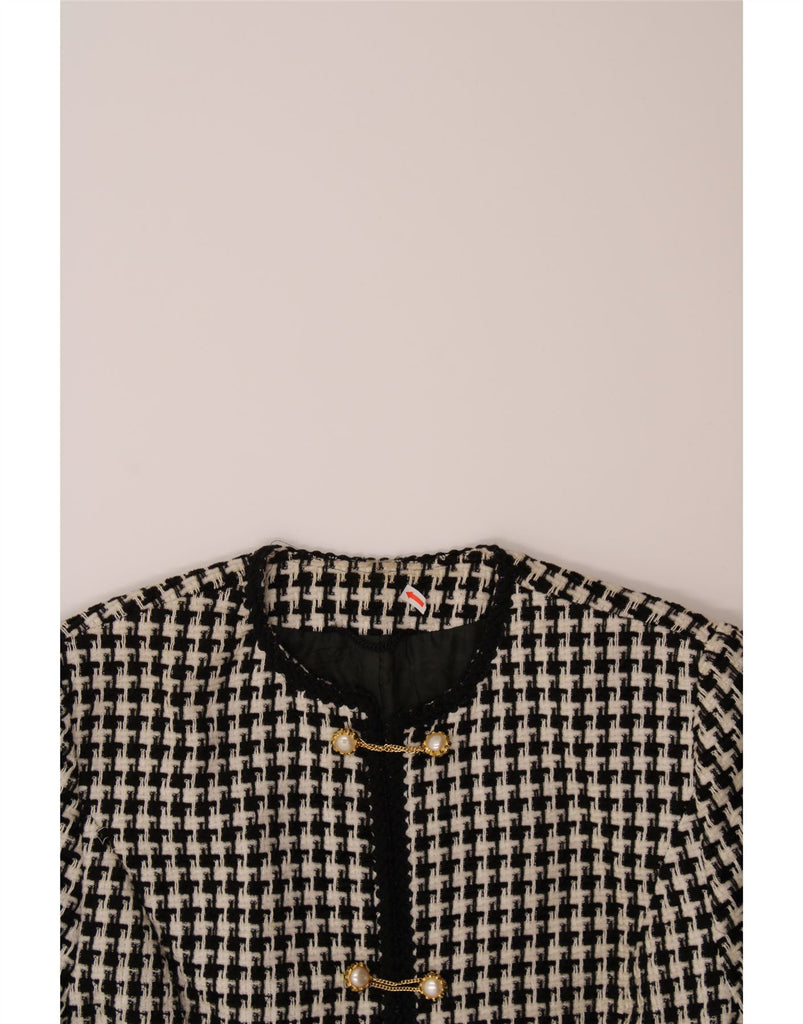 VINTAGE Womens 3/4 Sleeve Blazer Jacket UK 14 Medium Black Houndstooth Vintage Vintage and Second-Hand Vintage from Messina Hembry 
