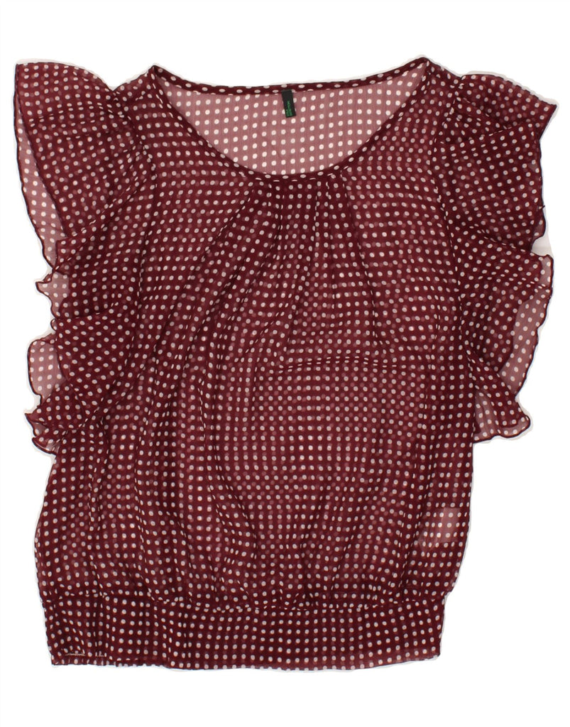 BENETTON Womens See Through Blouse Top UK 14 Medium Burgundy Polka Dot | Vintage Benetton | Thrift | Second-Hand Benetton | Used Clothing | Messina Hembry 