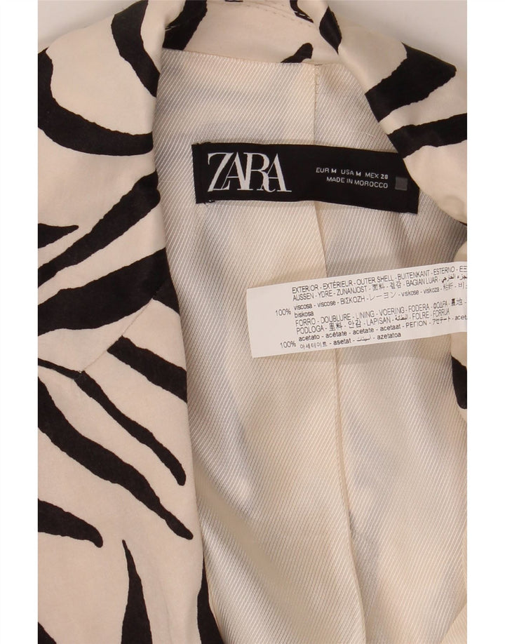 Zara Womens 3/4 Sleeve Open Blazer Jacket UK 14 Medium White Animal Print