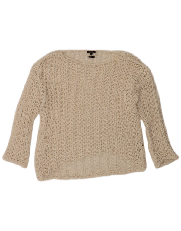 Massimo Dutti Womens Boat Neck Jumper Sweater UK 10 Small Off White