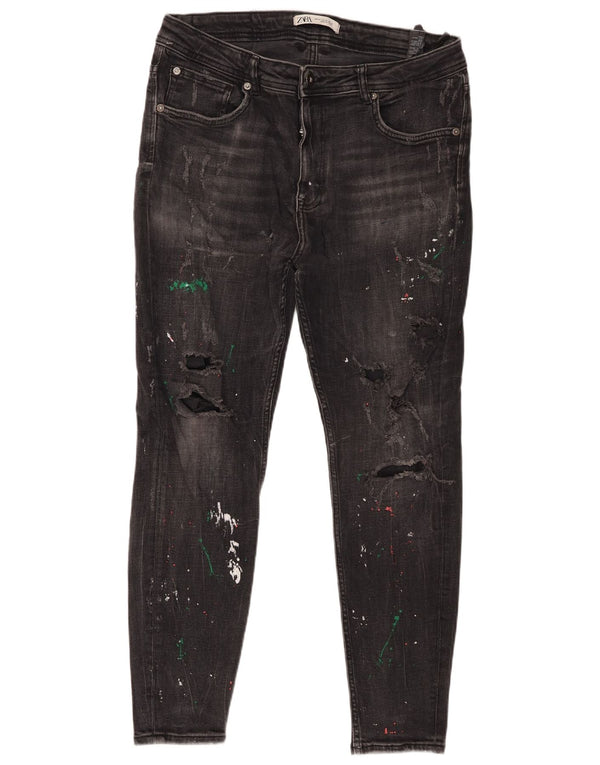 Zara Mens Distressed Skinny Jeans EU 44 Large W34 L27 Grey Cotton