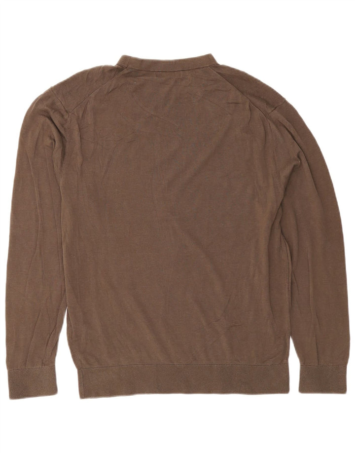 Zara Womens Crew Neck Jumper Sweater UK 14 Medium Brown Cotton