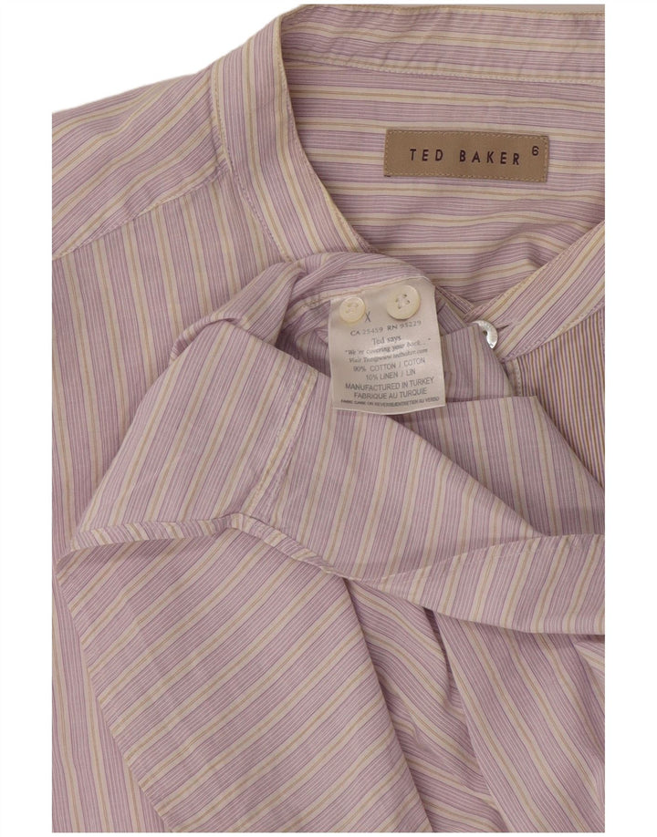 Ted Baker Mens Shirt Size 6 2XL Pink Striped Cotton