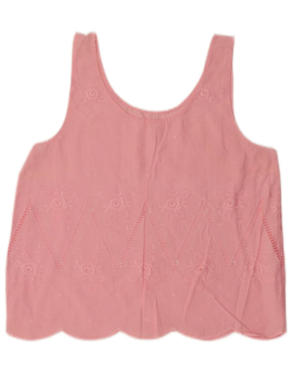 Vintage Womens Sleeveless Blouse Top UK 16 Large Pink Floral