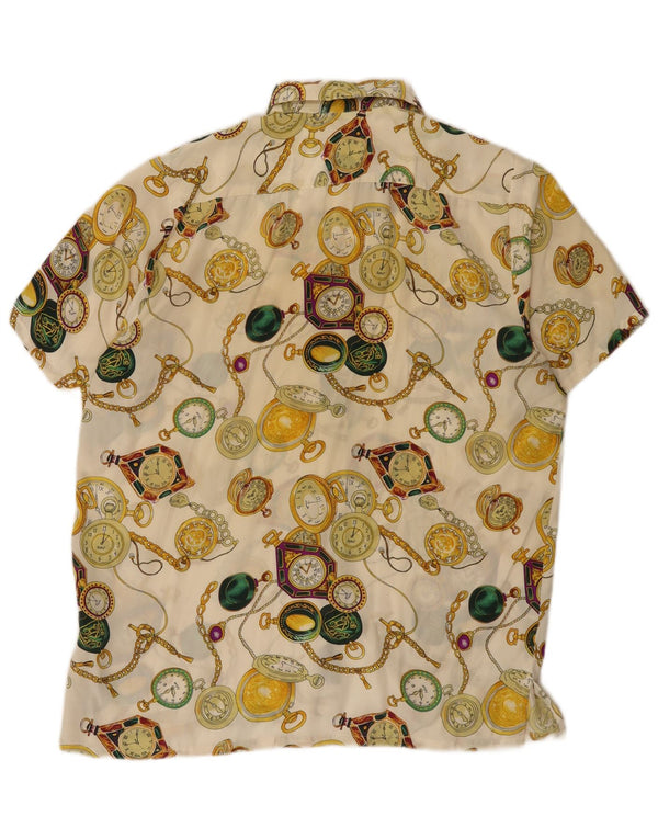 Vintage Womens Abstract Pattern Shirt Blouse UK 16 Large Off White