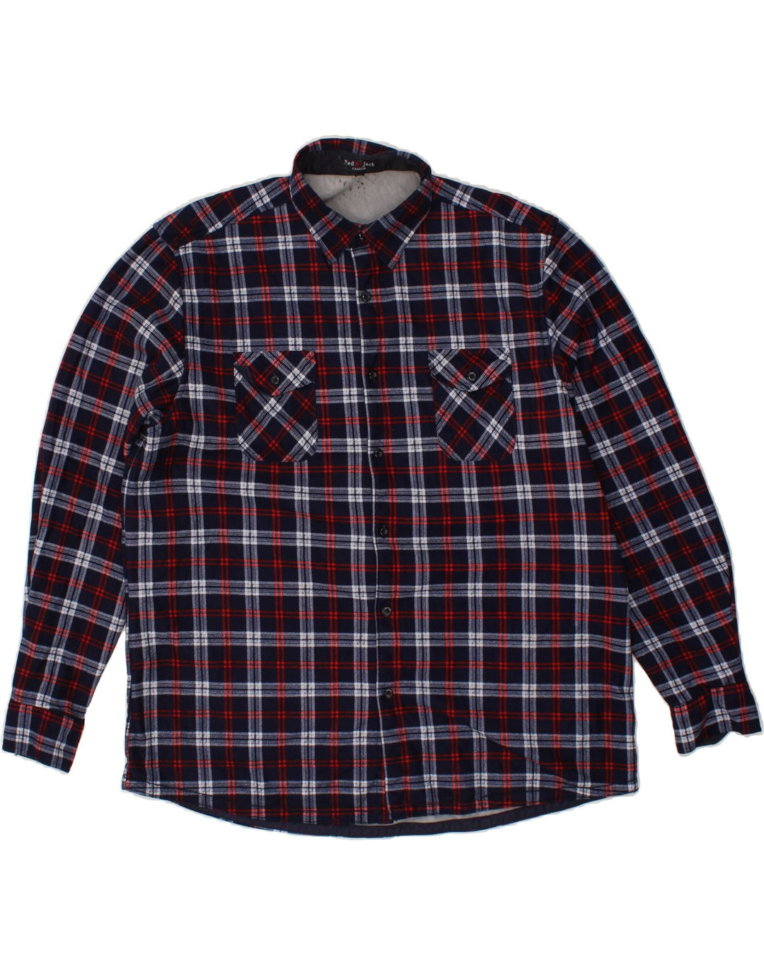 VINTAGE Mens Flannel Shirt XL Navy Blue Check Polyester Vintage Vintage and Second-Hand Vintage from Messina Hembry 