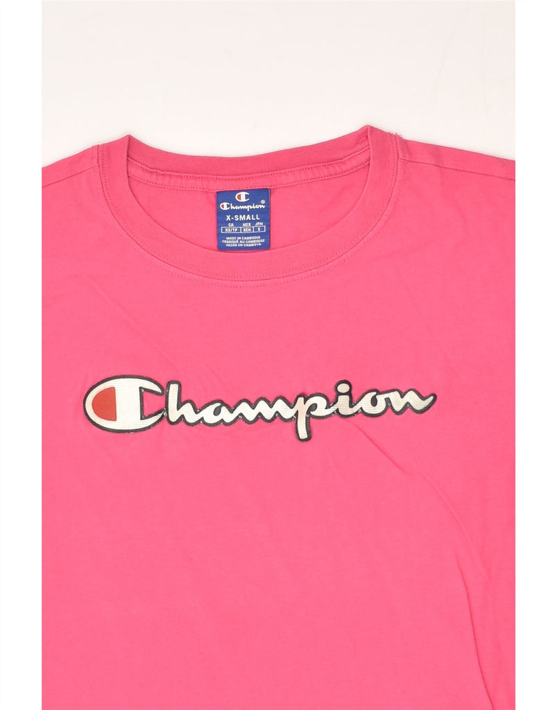 CHAMPION Womens Graphic T-Shirt Top UK 4 XS Pink Cotton | Vintage Champion | Thrift | Second-Hand Champion | Used Clothing | Messina Hembry 