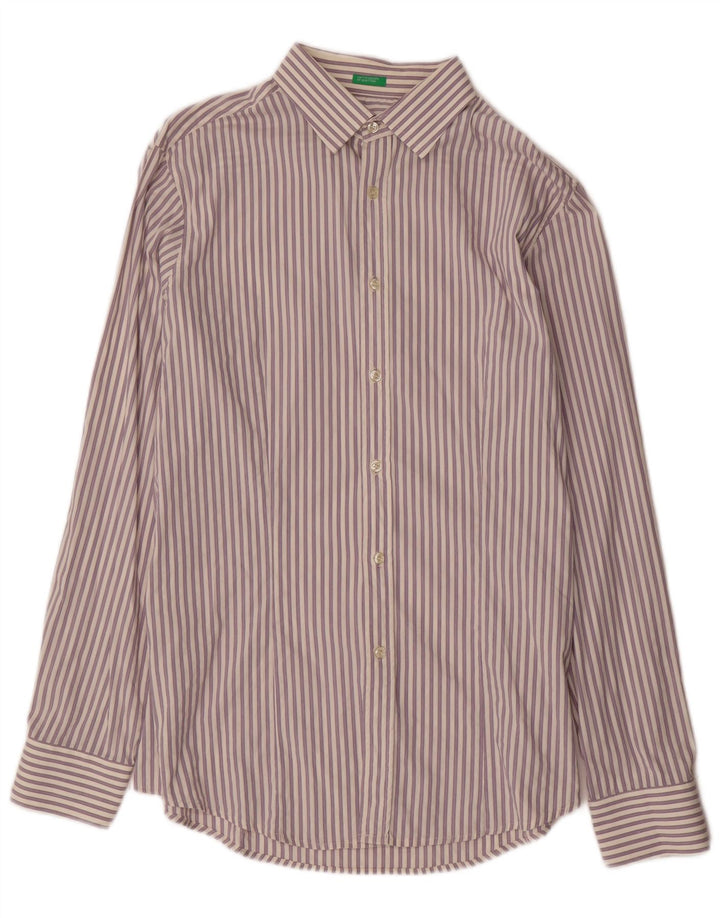 BENETTON Mens Shirt 2XL Purple Striped Cotton