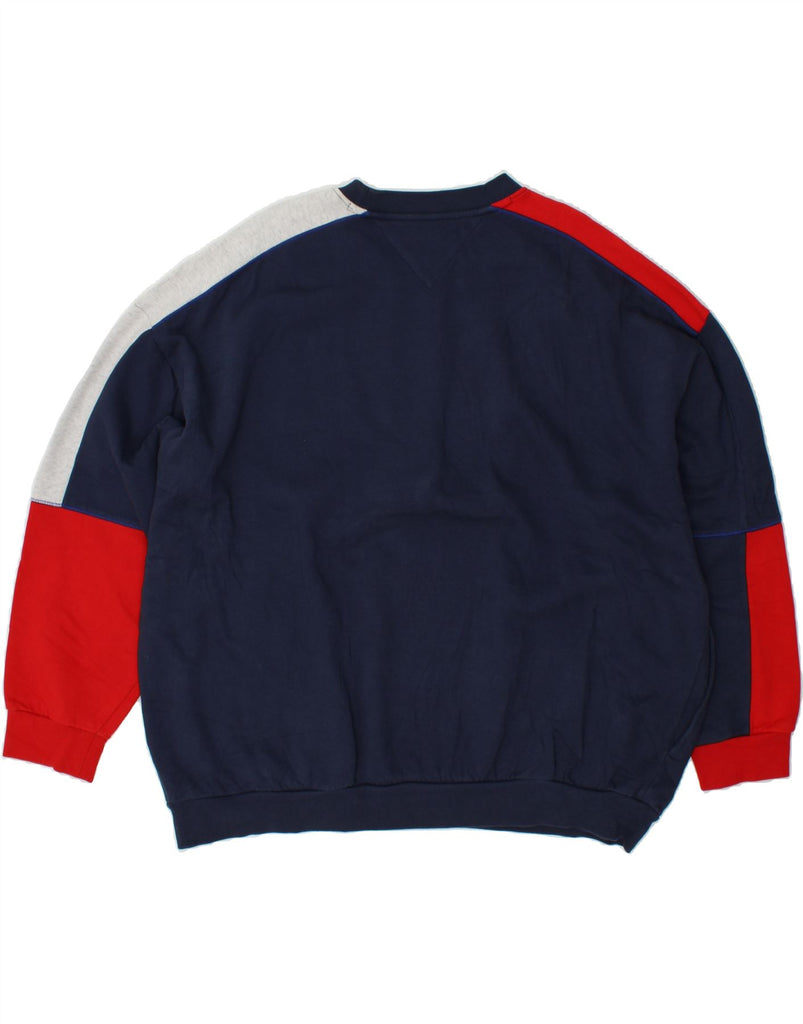 TOMMY HILFIGER Mens Sweatshirt Jumper 2XL Navy Blue Colourblock Cotton | Vintage Tommy Hilfiger | Thrift | Second-Hand Tommy Hilfiger | Used Clothing | Messina Hembry 