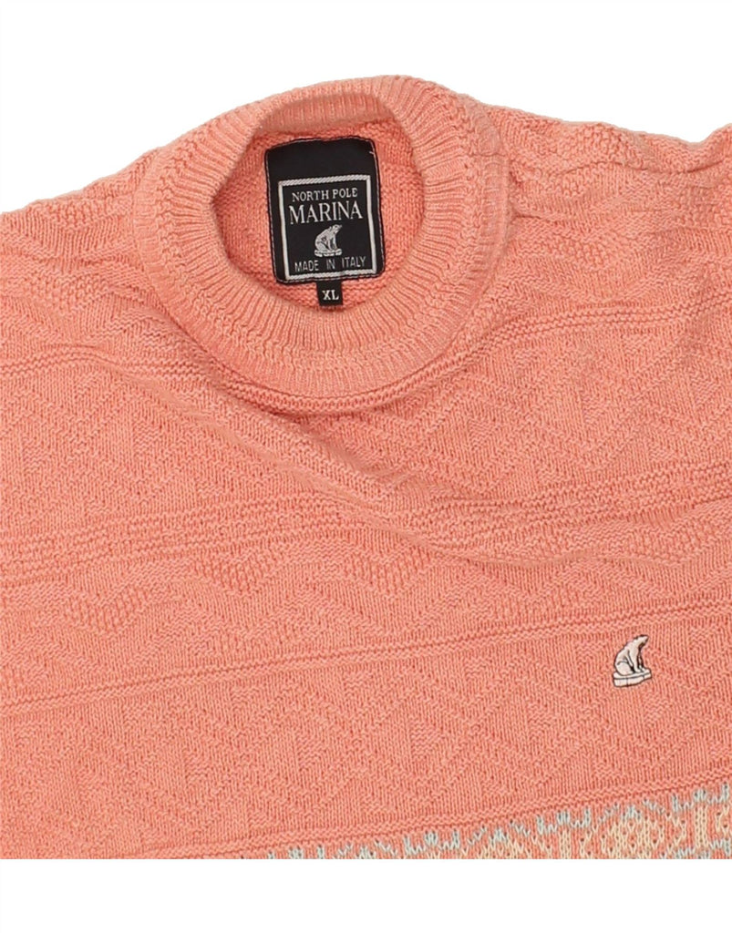 NORTH POLE Mens Crew Neck Jumper Sweater XL Pink Fair Isle Cotton | Vintage North Pole | Thrift | Second-Hand North Pole | Used Clothing | Messina Hembry 