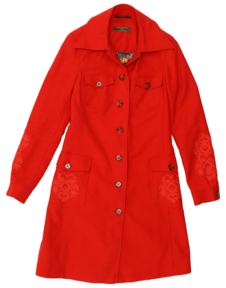Oilily Womens Patterned Regular Fit Overcoat EU 36 Small Red Paisley Cotton