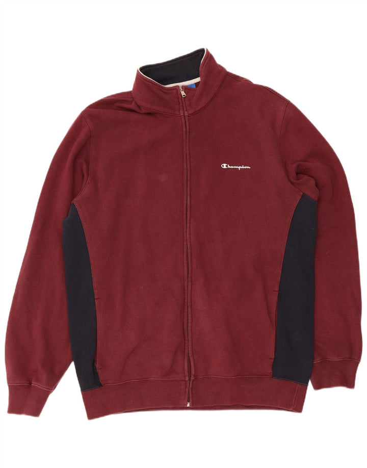 CHAMPION Mens Tracksuit Top Jacket 2XL Maroon Colourblock Cotton