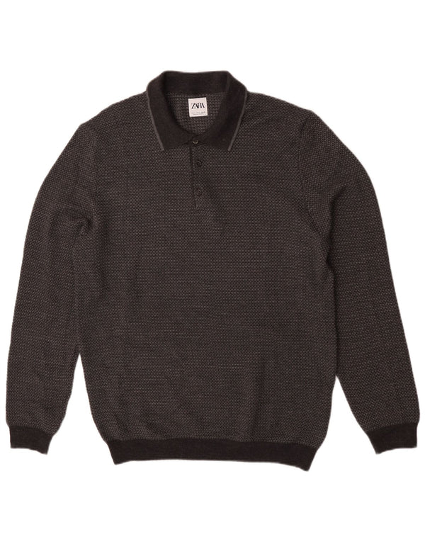 Zara Mens Polo Neck Jumper Sweater Large Grey Acrylic