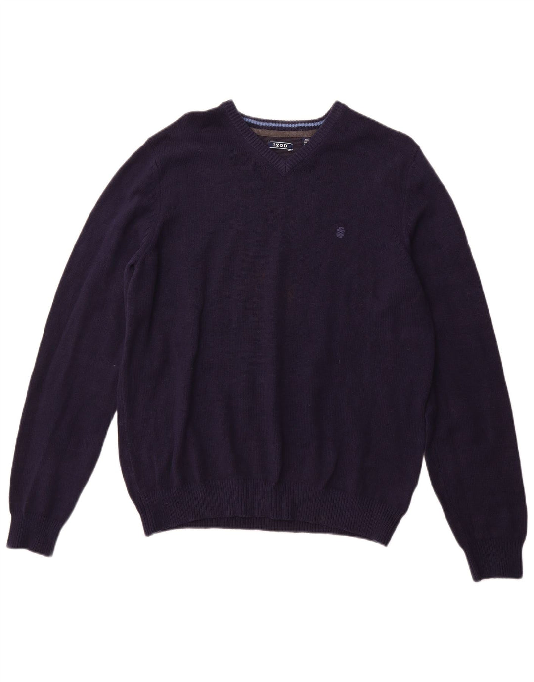 IZOD Mens V-Neck Jumper Sweater Large Navy Blue Cotton