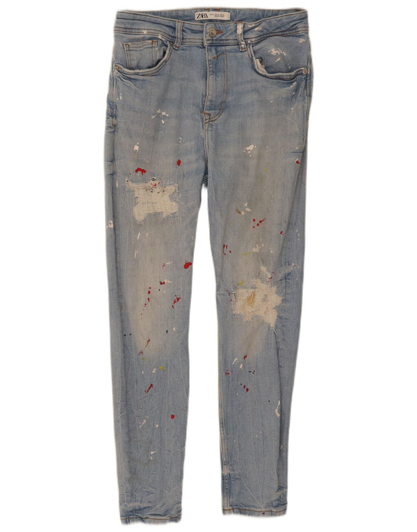 Zara Mens Distressed Skinny Jeans EU 38 Small W30 L27 Blue Tie Dye Cotton