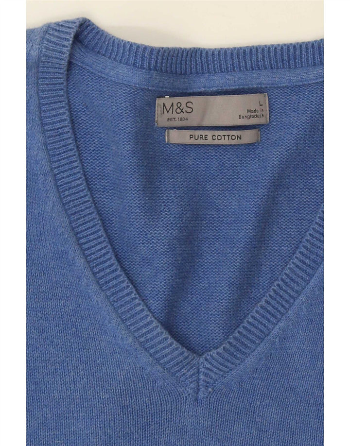 Marks & Spencer Mens V-Neck Jumper Sweater Large Blue