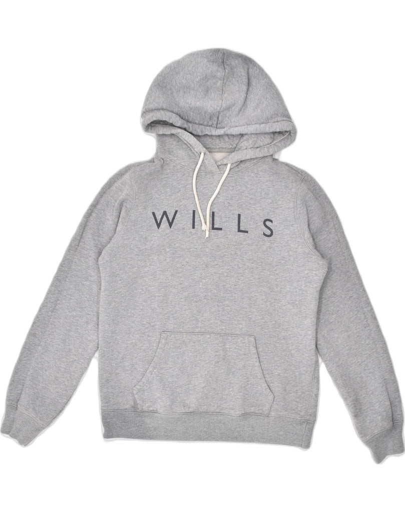 JACK WILLS Womens Graphic Hoodie Jumper UK 12 Medium Grey Cotton Sports | Vintage | Thrift | Second-Hand | Used Clothing | Messina Hembry 