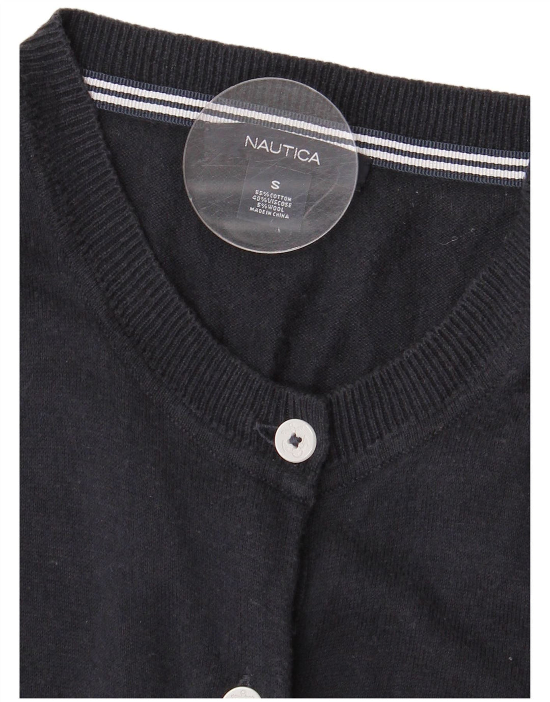 Nautica Womens Cardigan Sweater UK 10 Small Navy Blue Cotton