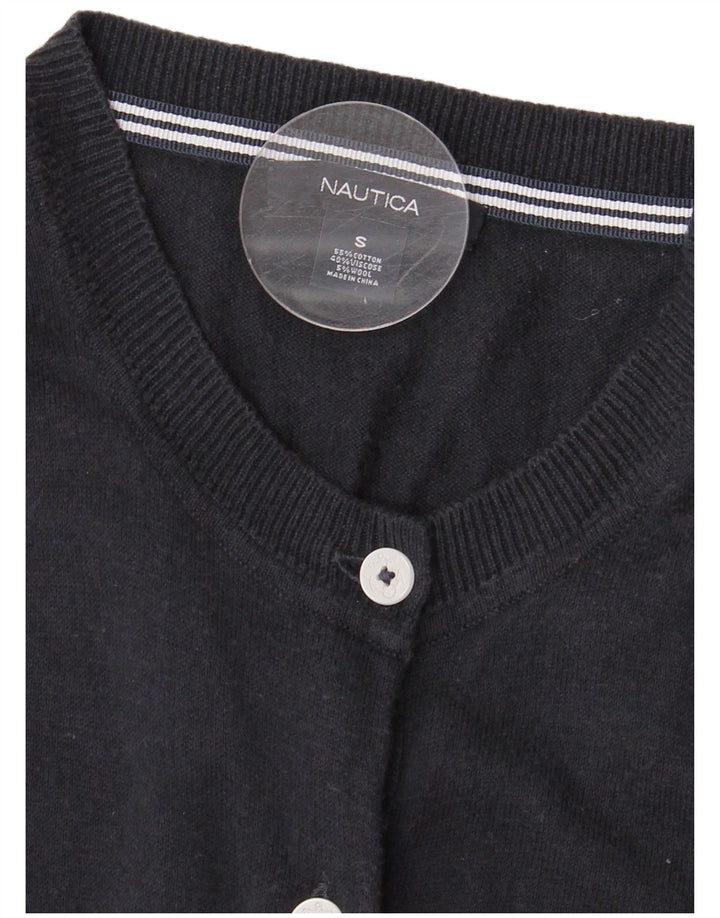 Nautica Womens Cardigan Sweater UK 10 Small Navy Blue Cotton