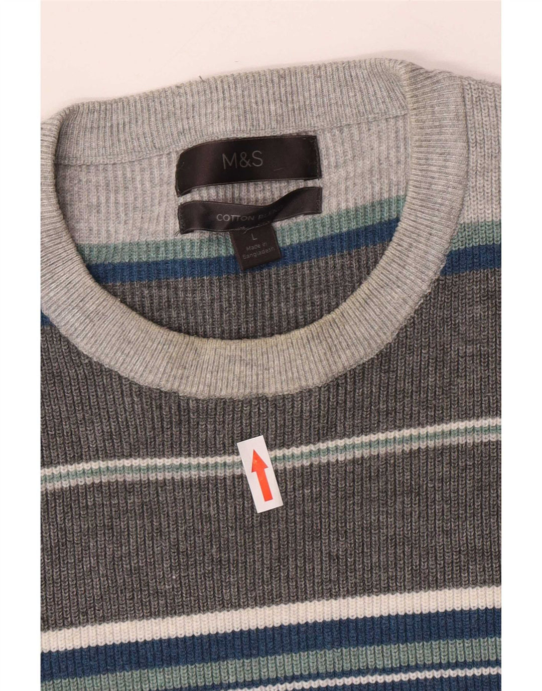 Marks & Spencer Mens Crew Neck Jumper Sweater Large Grey Striped Polyester