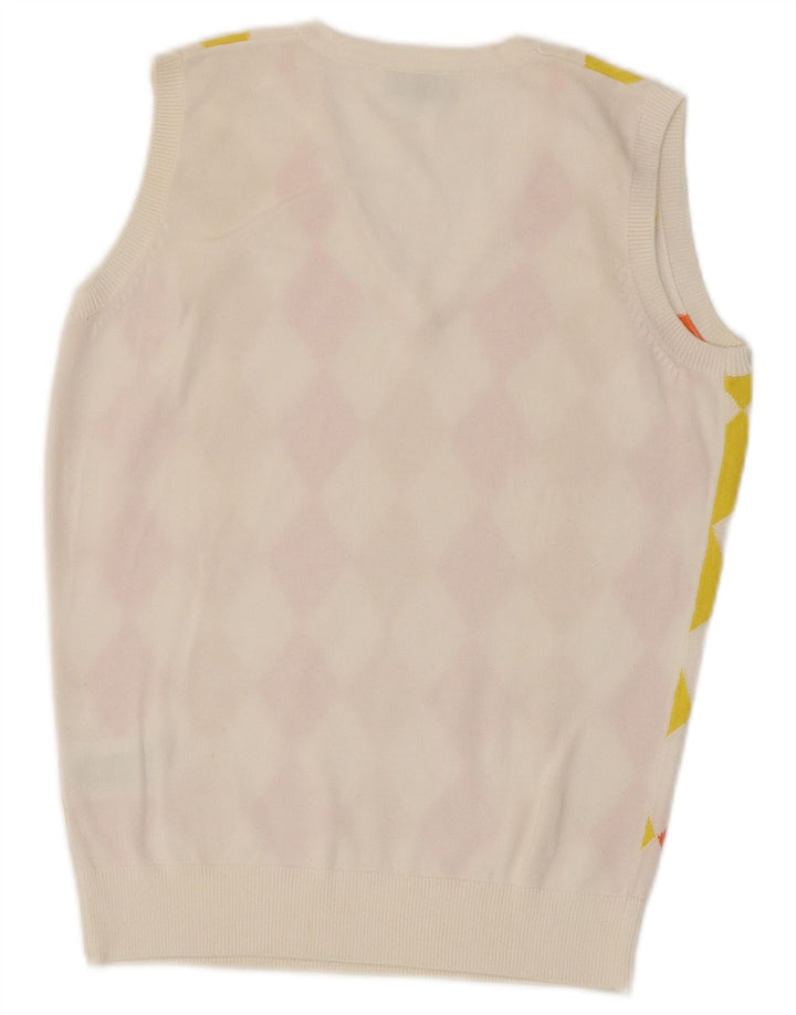 Pringle Womens Vest Tank Top UK 10 Small White Argyle/Diamond Cotton