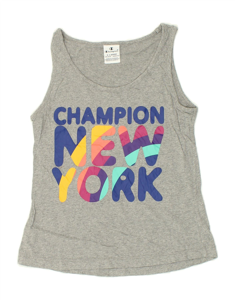 CHAMPION Girls Graphic Vest Top 13-14 Years XL Grey Vintage Champion and Second-Hand Champion from Messina Hembry 