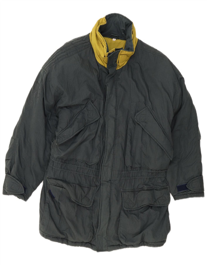 Vintage Mens Hooded Windbreaker Coat EU 50 Large Green Polyester