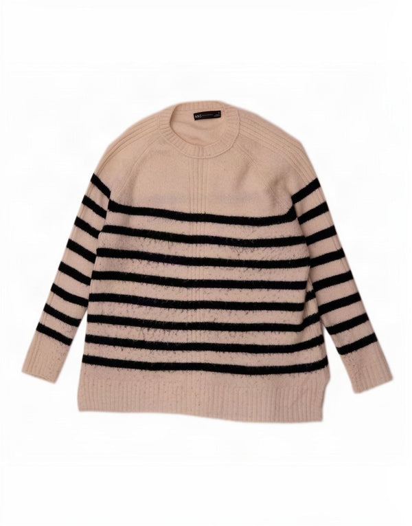 Marks & Spencer Womens Crew Neck Jumper Sweater UK 14 Medium White Striped