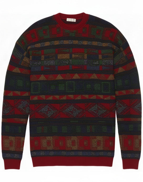Vintage Mens Crew Neck Jumper Sweater XL Multicoloured Geometric