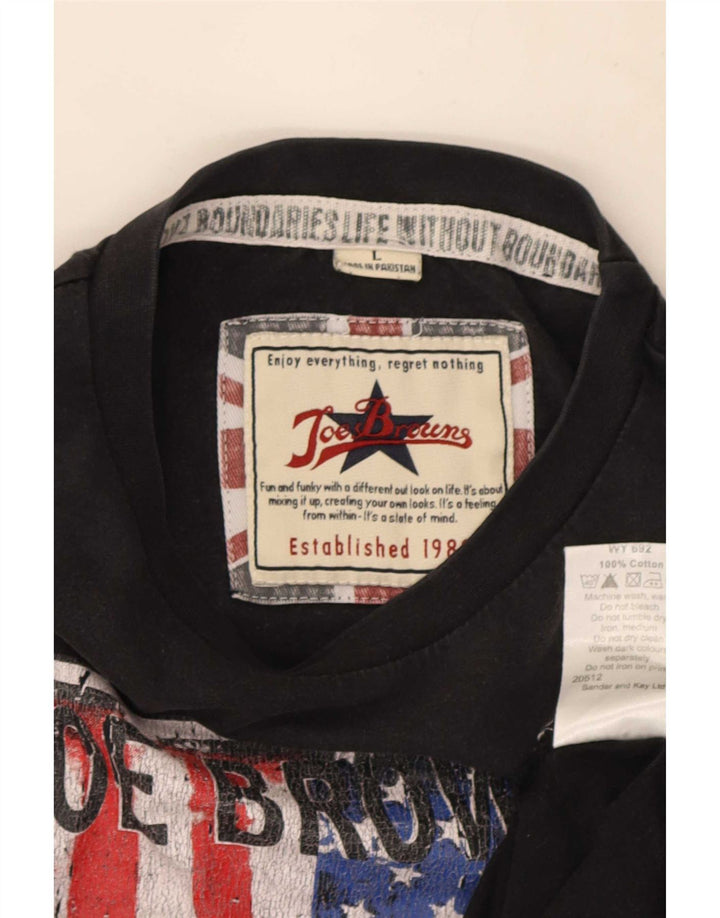 Joe Browns Mens Graphic T-Shirt Top Large Black Cotton