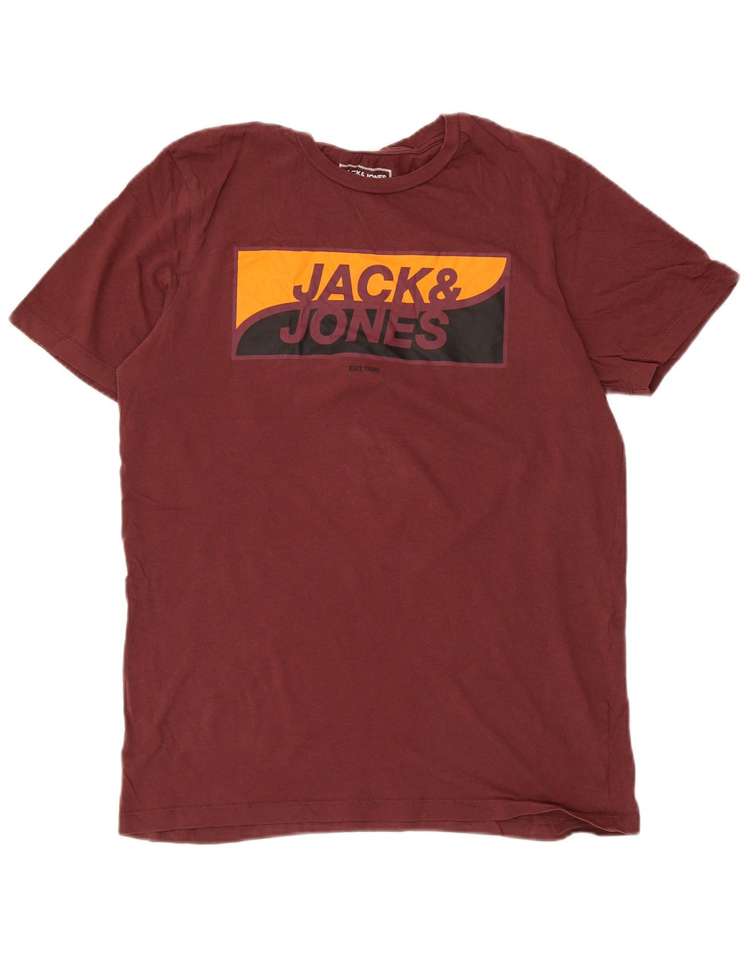 JACK & JONES Mens Graphic T-Shirt Top Medium Maroon Cotton