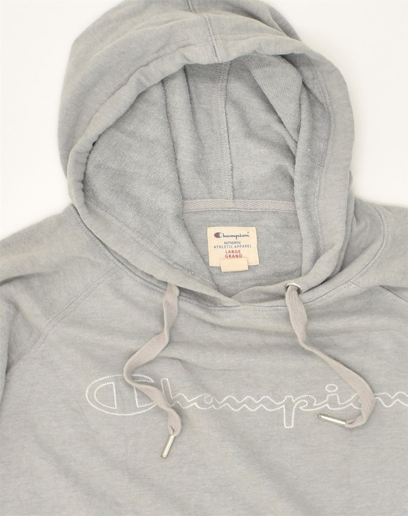 CHAMPION Womens Graphic Hoodie Jumper UK 16 Large Grey Cotton | Vintage Champion | Thrift | Second-Hand Champion | Used Clothing | Messina Hembry 