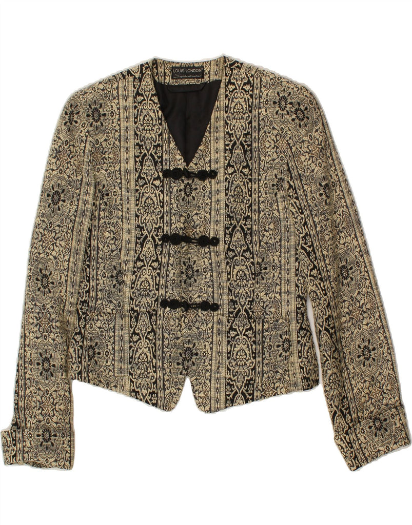 LOUIS LONDON Womens Crop 3 Button Blazer Jacket UK 12 Medium Beige Paisley | Vintage Louis London | Thrift | Second-Hand Louis London | Used Clothing | Messina Hembry 