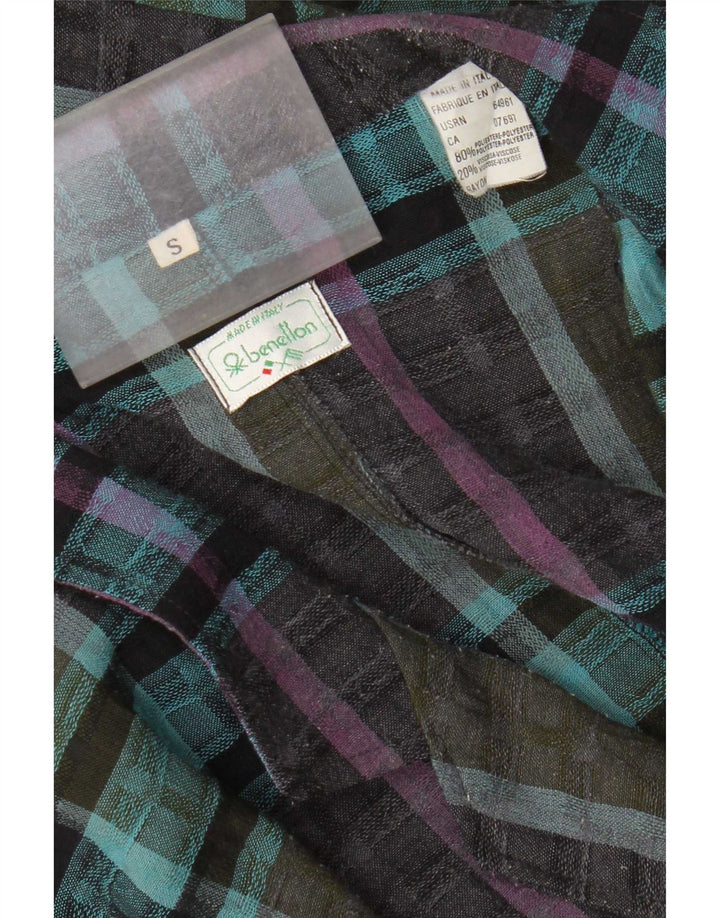Benetton Mens 2 Button Blazer Jacket UK 36 Small Blue Check Polyester