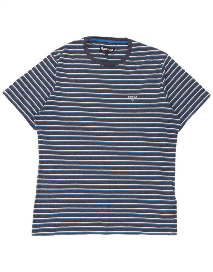 Barbour Mens T-Shirt Top Medium Navy Blue Striped Cotton