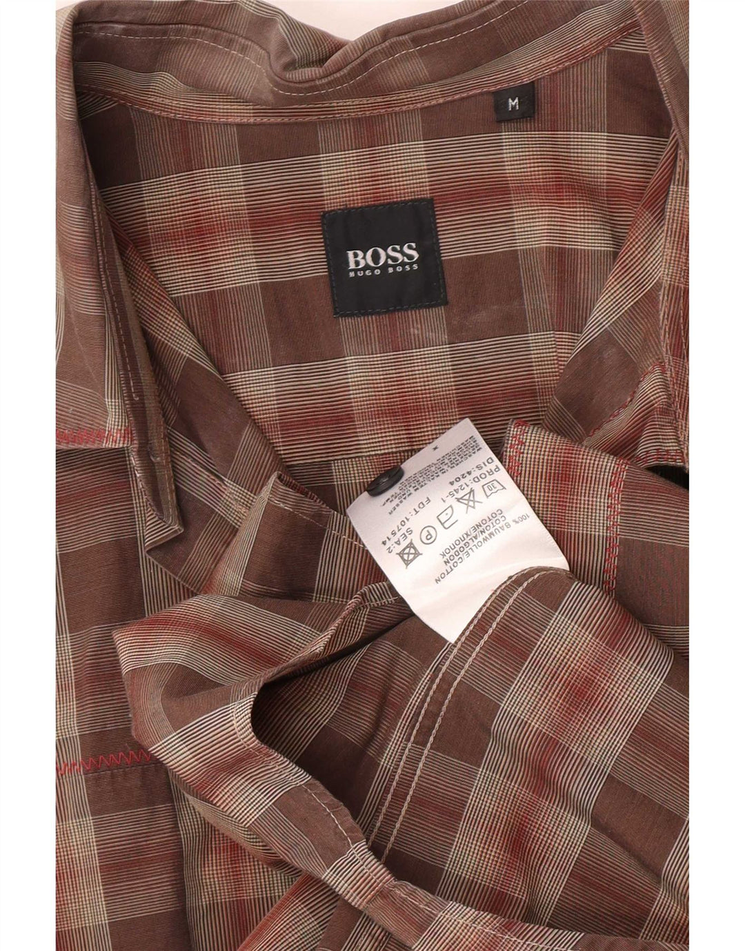 Hugo Boss Mens Shirt Medium Brown Check Cotton