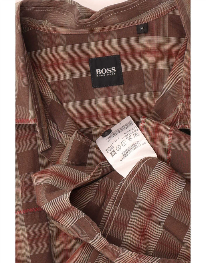 Hugo Boss Mens Shirt Medium Brown Check Cotton