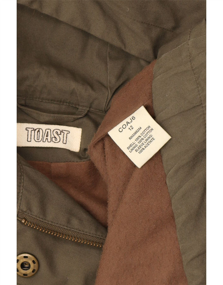 Toast Womens Hooded Parka Jacket UK 12 Medium Khaki Cotton Army