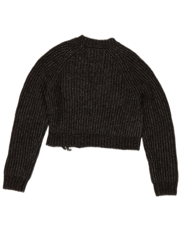 Benetton Girls Wrap Crop Cardigan Sweater 10-11 Years Grey Flecked