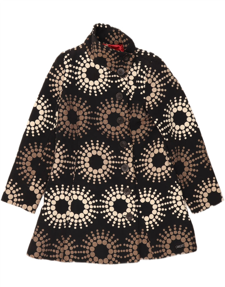 Desigual Womens Overcoat EU 44 XL Black Geometric Polyester