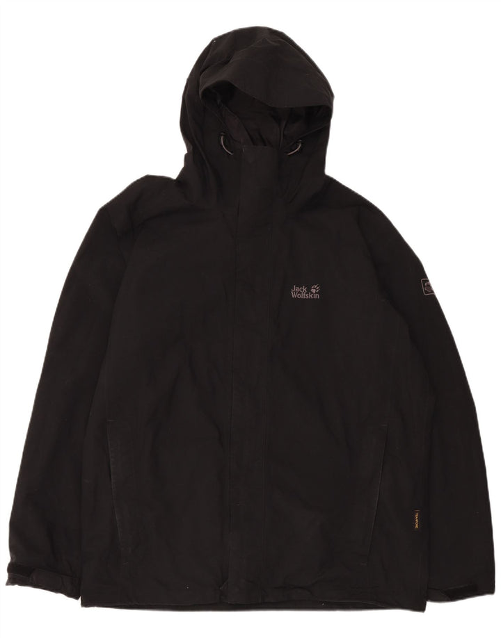 Jack Wolfskin Mens Hooded Rain Jacket UK 40/42 Large Black Polyamide