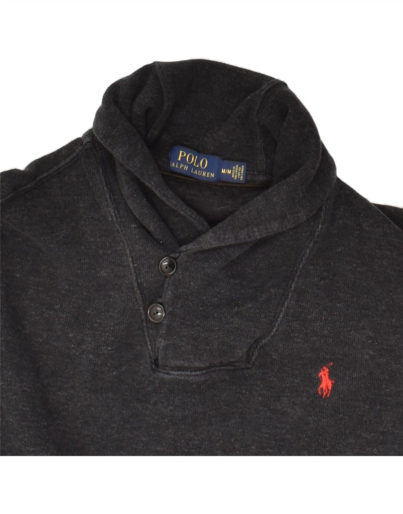 POLO RALPH LAUREN Mens Shawl Neck Jumper Sweater Medium Black Cotton | Vintage Polo Ralph Lauren | Thrift | Second-Hand Polo Ralph Lauren | Used Clothing | Messina Hembry 