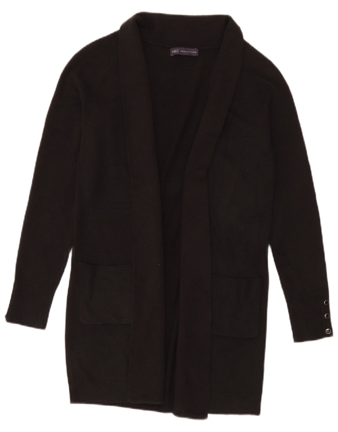 Marks & Spencer Womens Longline Open Cardigan Sweater UK 8 Small Black