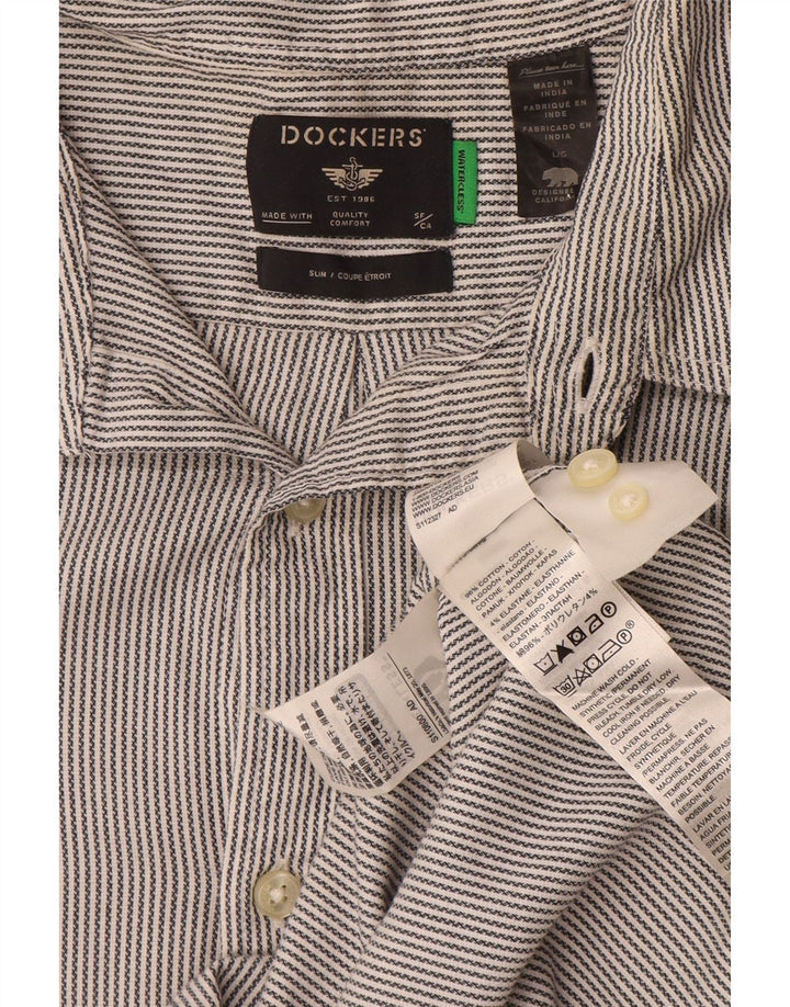 Dockers Mens Slim Shirt Large Grey Pinstripe Cotton