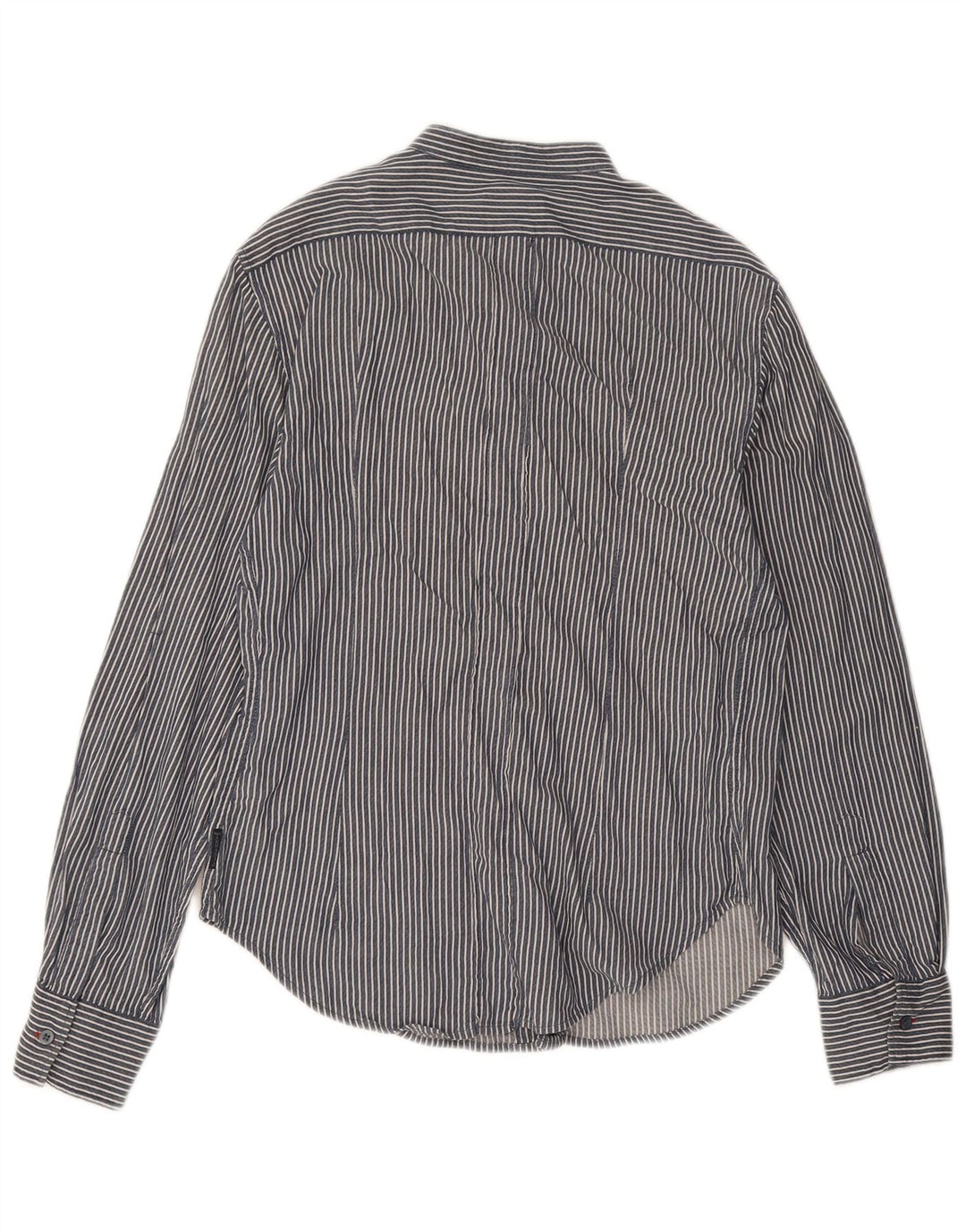 Armani Jeans Mens Shirt Large Navy Blue Striped Cotton