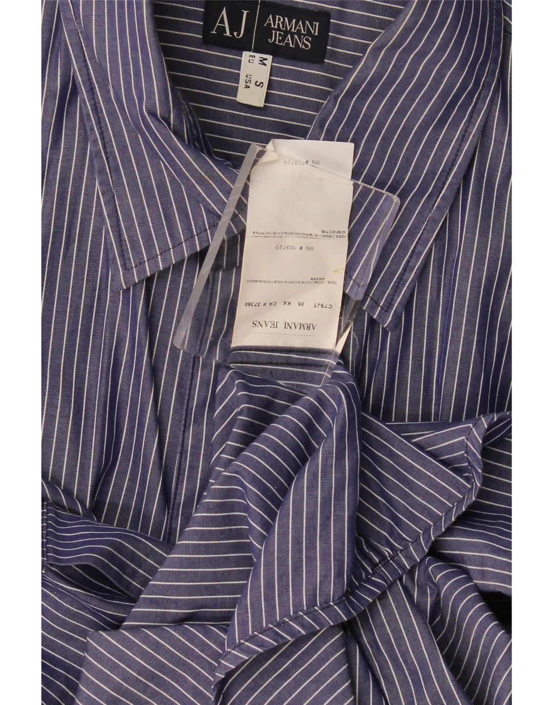 Armani Jeans Mens Graphic Shirt Medium Navy Blue Pinstripe Cotton
